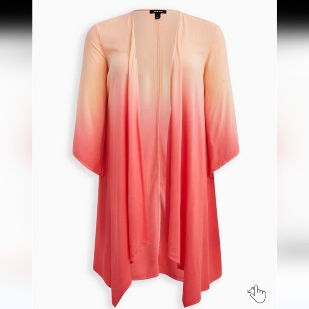 Torrid 2 Drape Front Kimono Chiffon Dip Dye Coral 18 20